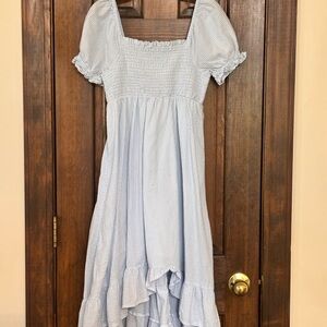 crown & ivy Light Blue Pinstripe Puff Sleeve Dress